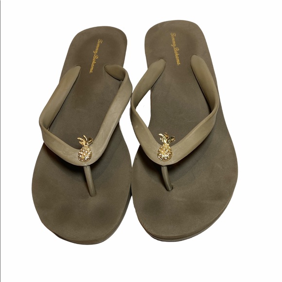 Tommy Bahama Pineapple Wedge Flip Flops Thongs - Picture 1 of 5